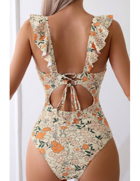Costum de baie intreg cu volane si imprimeu floral- GlamGirl 158