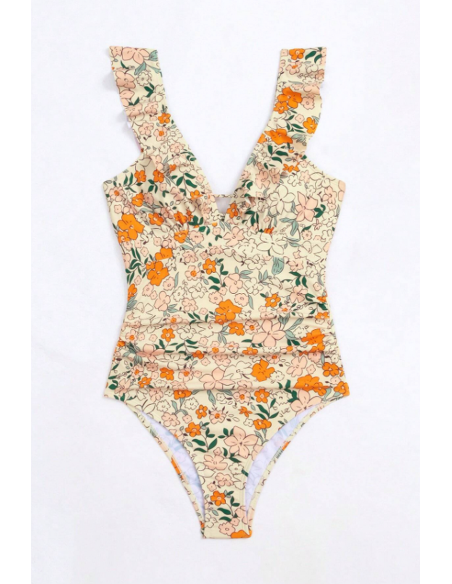 Costum de baie intreg cu volane si imprimeu floral- GlamGirl 158