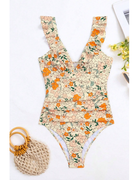 Costum de baie intreg cu volane si imprimeu floral- GlamGirl 158
