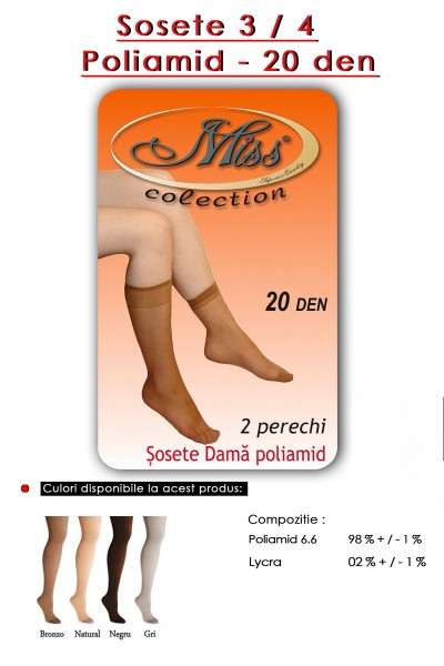 Sosete din poliamida, 3/4, 20 den - Miss