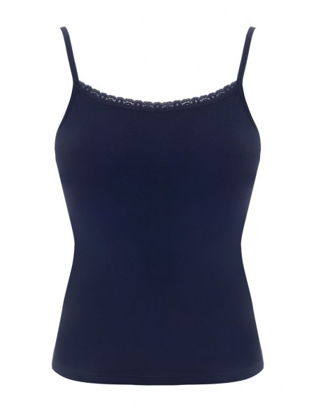 Maiou din bumbac cu bretele inguste si dantela - Piera C0176