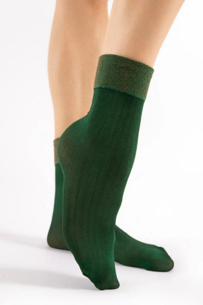 Sosete verzi cu model si lurex stralucitor - Fiore Gilt