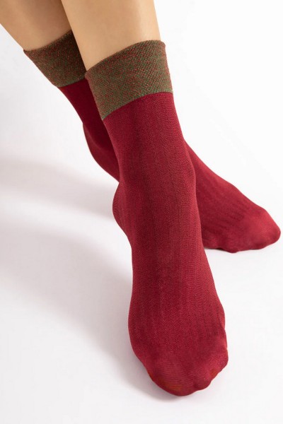 Sosete rosii cu model si lurex stralucitor - Fiore Gilt