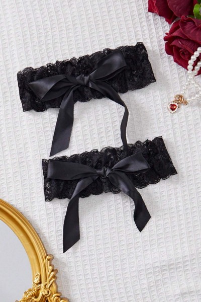 Jartiera din dantela neagra cu funda