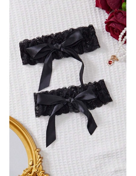 Jartiera din dantela neagra cu funda