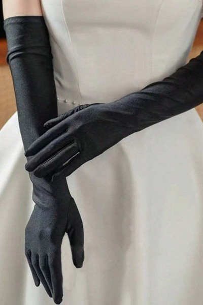 Manusi elegante 3/4 din satin elastic