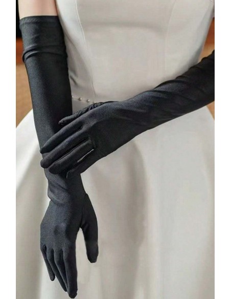 Manusi elegante 3/4 din satin elastic