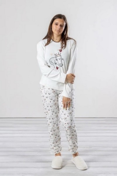 Pijamale din bumbac pentru femei cu imprimeu pisici