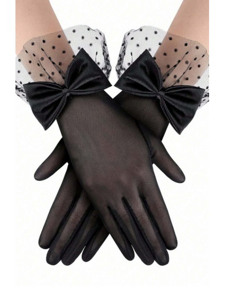 Manusi din tulle cu funda satinata si model cu puncte
