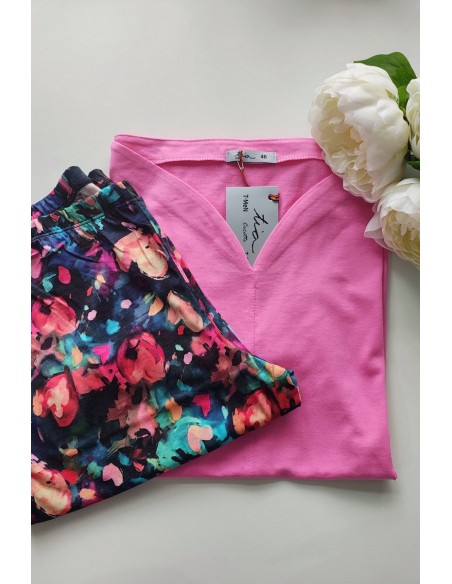 Pijama din bumbac cu maneca scurta si pantalon trei sfert pentru dama - Tia Conf 602