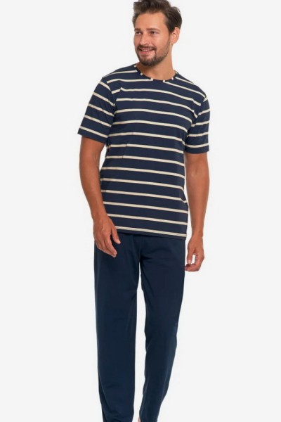 Pijama cu maneca scurta si model cu dungi pentru barbati - Meska Moraj