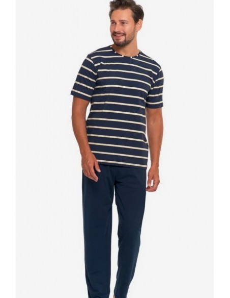 Pijama cu maneca scurta si model cu dungi pentru barbati - Meska Moraj