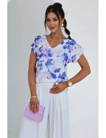 Bluza cu imprimeu floral si decolteu in V - Casandra