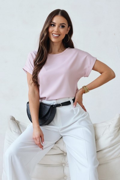 Bluza roz pudra cu umar cazut si maneca scurta - Tania