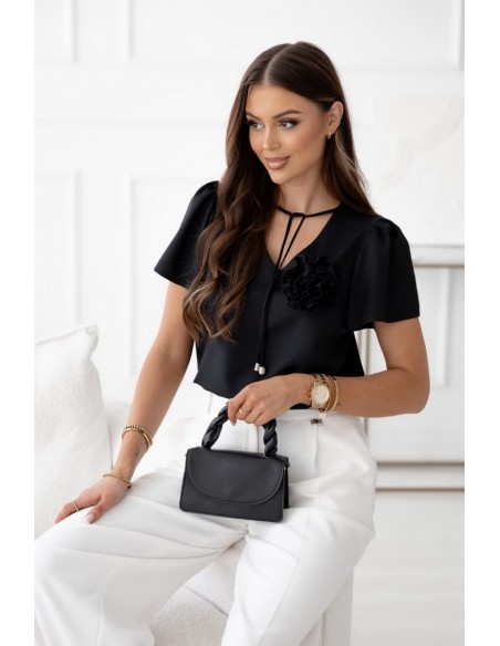 Bluza cu maneca lejera si accesoriu floare detasabil - Sabrina