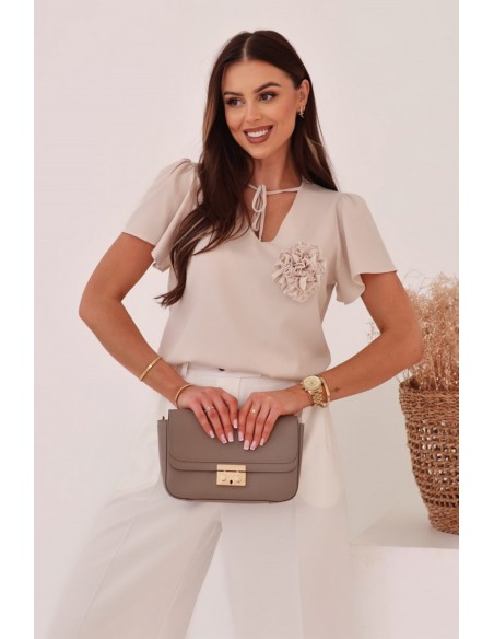 Bluza cu maneca lejera si accesoriu floare detasabil - Carla