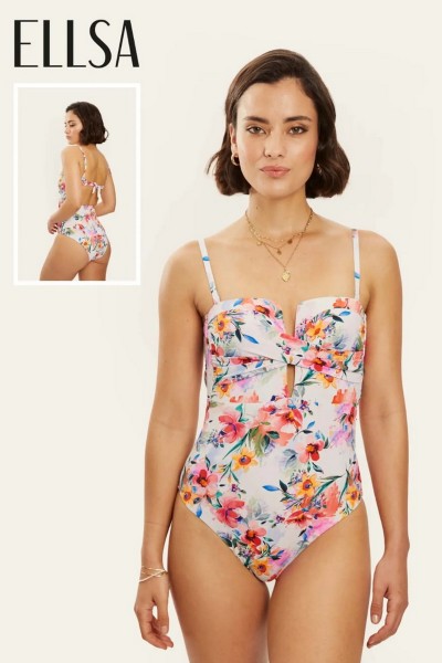 Costum de baie intreg cu chilot clasic si imprimeu floral - Elena