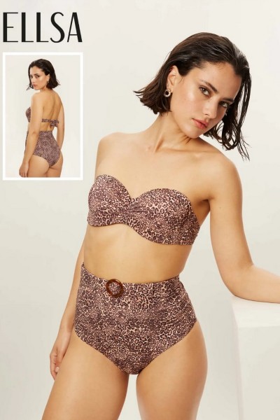 Costum de baie cu sutien balconet si chilot brazilian cu talie inalta - Jungle