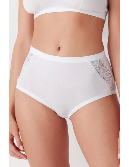 Chiloti clasici din bumbac cu talie inalta si dantela