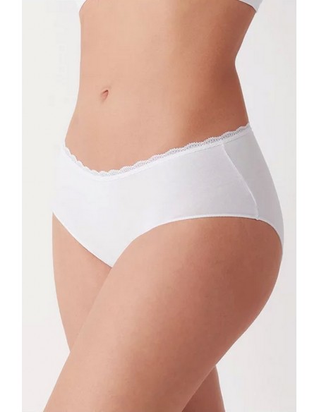 Chiloti clasici din bumbac cu talie medie si banda dantelata - Cotonella GD293