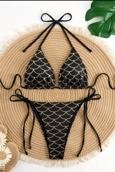 Costum de baie din doua piese cu model auriu - Ariel - A