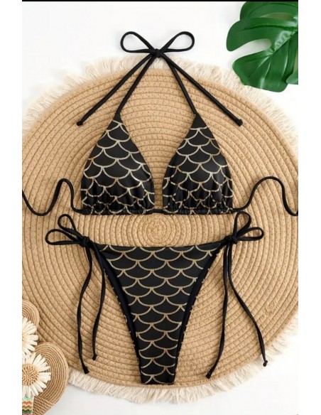 Costum de baie din doua piese cu model auriu - Ariel - A