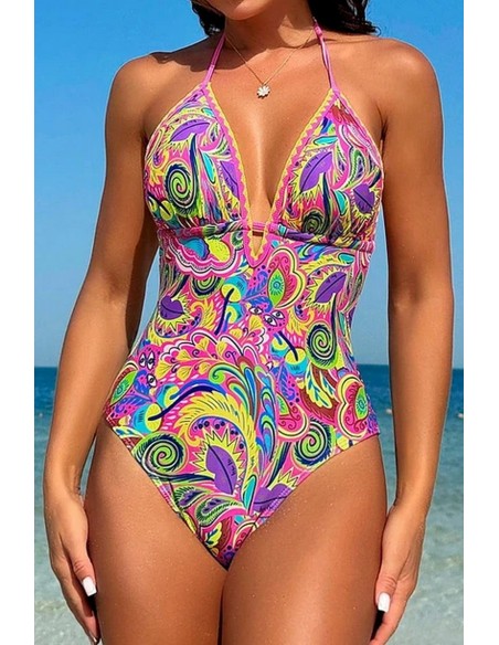 Costum de baie intreg cu decolteu adanc si model abstract - Wanda