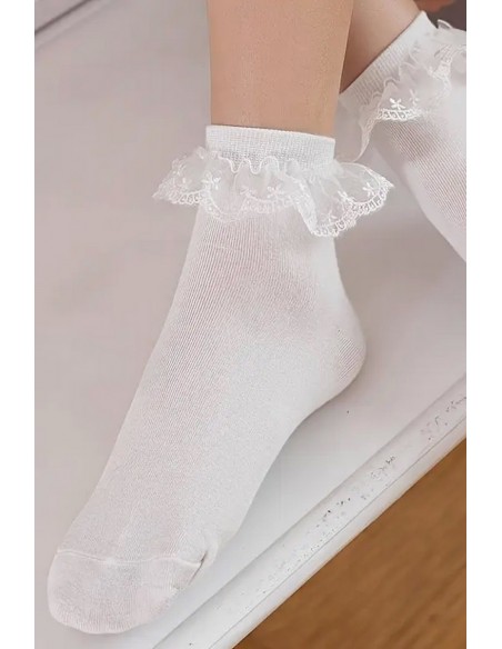 Sosete din bumbac cu manseta din tull si broderie