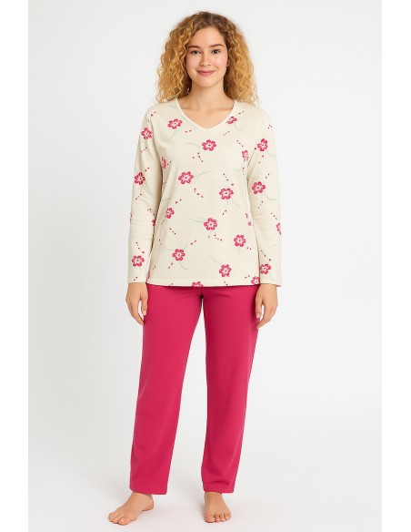 Pijama de dama, 100% bumbac - Dauntless Pink Flowers