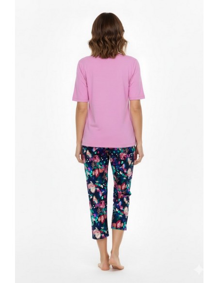 Pijama din bumbac cu maneca scurta si pantalon trei sfert pentru dama - Tia