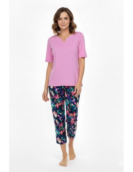 Pijama din bumbac cu maneca scurta si pantalon trei sfert pentru dama