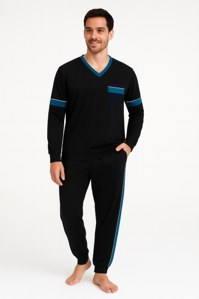 Pijama din bumbac cu maneca lunga pentru barbati