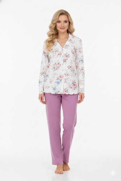 Pijama din modal, model clasic, inflorat - Glam 07