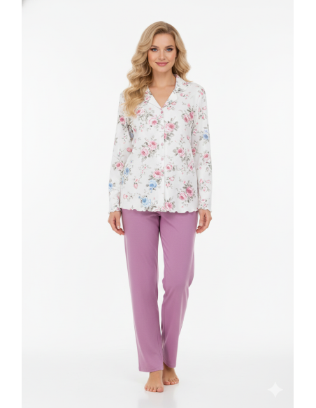 Pijama din modal, model clasic, inflorat - Glam 07