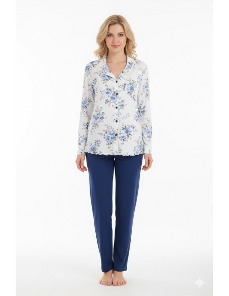 Pijama din modal, model clasic, inflorat