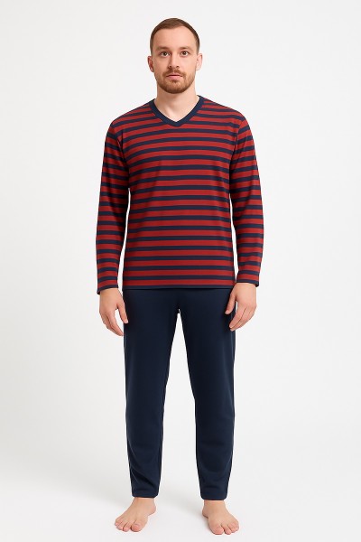 Pijama de barbati, 100% bumbac - Dauntless Red Stripes