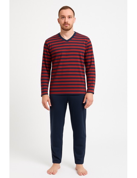 Pijama de barbati, 100% bumbac - Dauntless Red Stripes