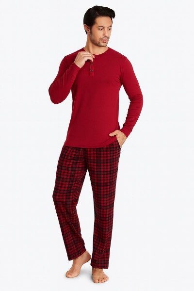 Pijama bordeaux cu bluza din modal si pantaloni 100% bumbac