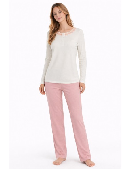 Pijama din bumbac si modal, cu broderie - Glam 05