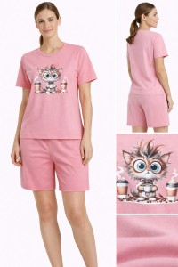 pijamale femei din bumbac cu maneca scurta si pantaloni scurti 2