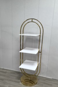 Stand de prezentare oval auriu cu 3 rafturi – 170 cm