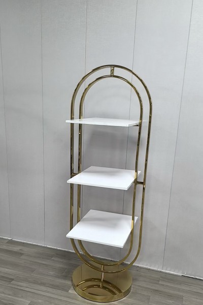 Stand de prezentare oval auriu cu 3 rafturi – 170 cm