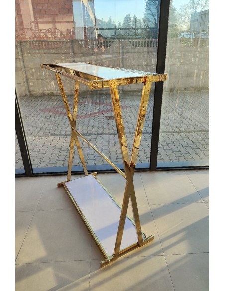 Stand haine premium tip X cu rafturi – auriu