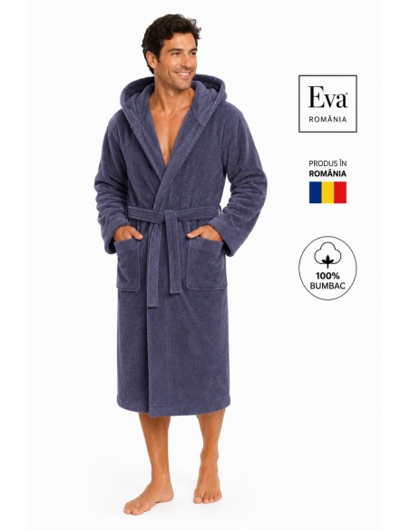 Halat de baie barbati bleumarin 100% bumbac Eva Romania