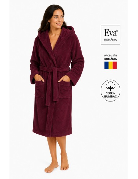 Halat de baie dama 100% bumbac cu gluga Eva Romania