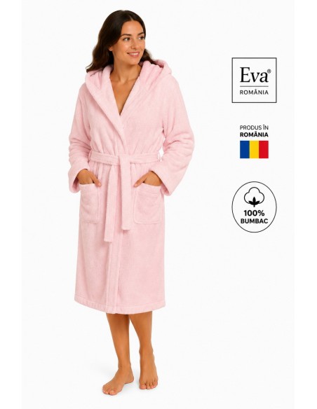 Halat dama roz din 100% bumbac cu gluga Eva Romania
