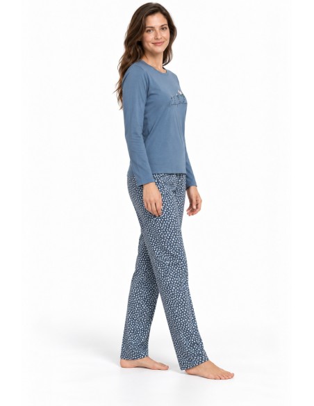 Pijama dama cu pantaloni lungi si croiala dreapta, vedere laterala
