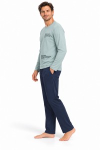 Pijama barbati Vienetta 100% bumbac cu bluza verde si pantaloni bleumarin 2