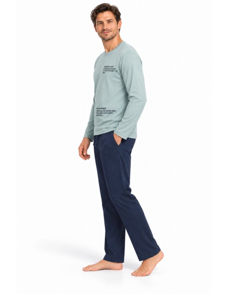 Pijama Vienetta barbati din bumbac cu croiala lejera, vedere laterala